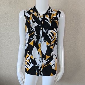 Nine West Black, White, and Yellow Blouse